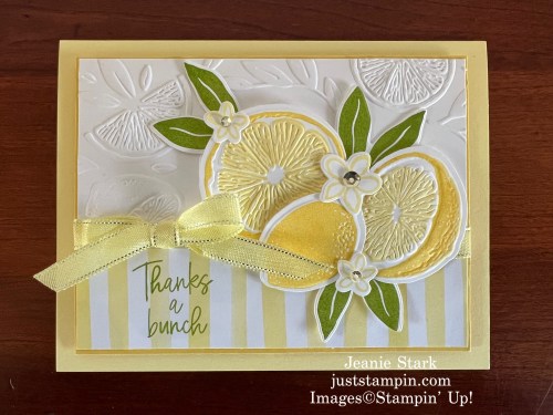 Stampin' Up! Sweet Citrus Stamp set and Hybrid Embossing Folder thank you card idea-Jeanie Stark StampinUp