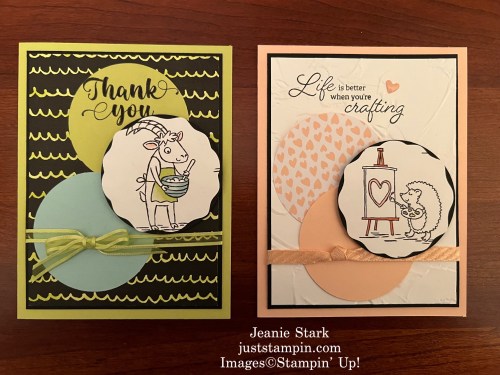 Stampin' Up! thank you and friend card ideas with Zoo Crew Designer Series Paper, Irresistible Blooms, and Crafting with You-Jeanie Stark StampinUp