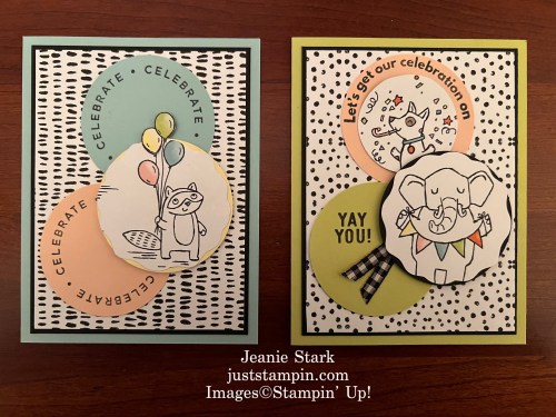 Stampin' Up! Birthday or graduation card ideas with Zoo Crew Designer Series Paper, Circle Sayings, and Beautiful Balloons-Jeanie Stark StampinUp