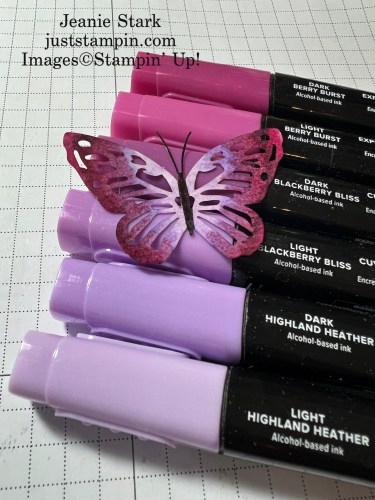 Stampin' Up! Paper Butterfly Accents colored with Stampin' Blends and heat embossed-Jeanie Stark StampinUp