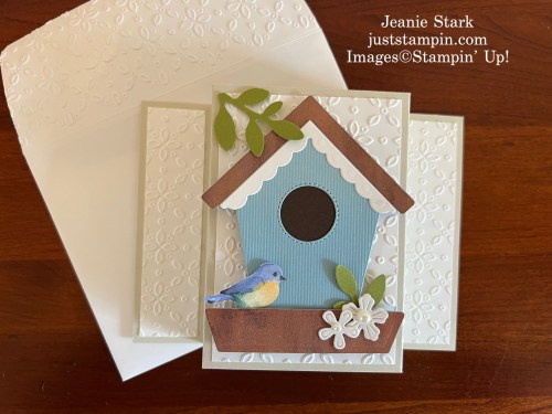 Stampin' Up! Country Birdhouse and Eyelet Embossing Folder fun fold card idea-Jeanie Stark StampinUp