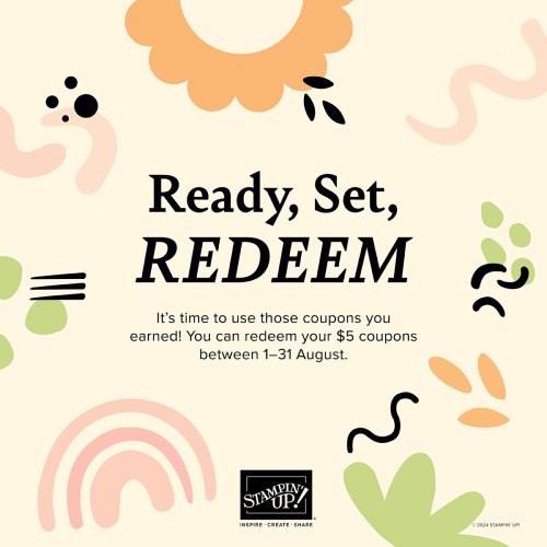 Bonus Days Coupons=Redeem August 1-31-Visit juststampin.com for details-Jeanie Stark StampinUp
