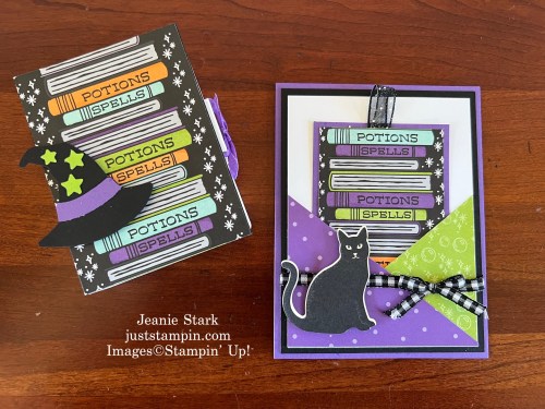 Stampin' Up! Halloween Spells Designer Series Paper pocket card and Book Treat Box-Jeanie Stark StampinUp
