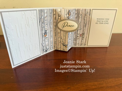 Stampin' Up! Nests of Winter fun fold winter, Christmas, or New Year's card idea with Unbounded Love and Birch Wood 3D Embossing Folder-Jeanie Stark StampinUp