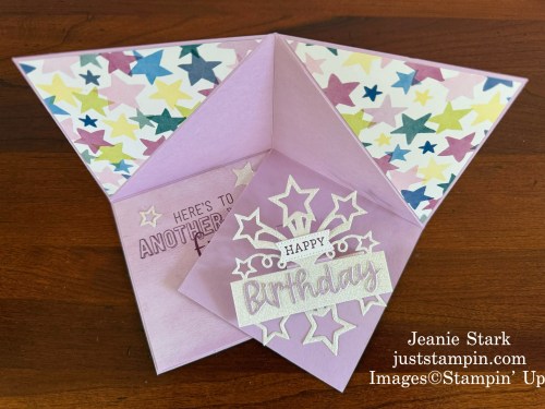 Stampin' Up! Triangle Corner Pop Up Birthday Card with Wanted to Say Dies, Birthday Blast Dies, and Bright & Beautiful Designer series Paper-Jeanie Stark StampinUp