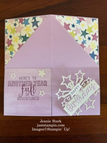 Stampin' Up! Triangle Corner Pop Up Birthday Card with Wanted to Say Dies, Birthday Blast Dies, and Bright & Beautiful Designer series Paper-Jeanie Stark StampinUp