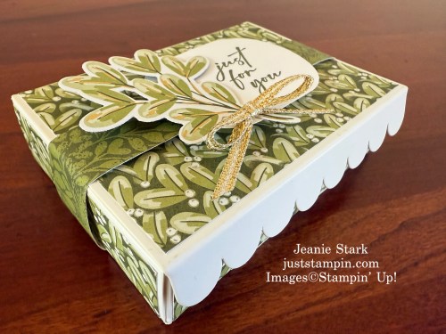 Stampin' Up! Scalloped Gift Card Box with Season of Green & Gold Specialty Designer Series Paper, Golden Greenery Dies, and Unbounded Love Stamp Set-Jeanie Stark StampinUp
