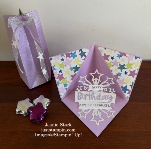 Stampin' Up! Triangle Corner Pop Up Birthday Card with Wanted to Say Dies, Birthday Blast Dies, and Bright & Beautiful Designer series Paper-Jeanie Stark StampinUp