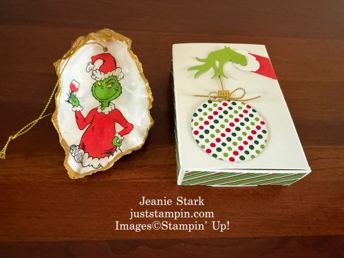 Stampin' Up! Scalloped gift card Grinch box with Hang an Ornament Dies-Jeanie Stark StampinUp