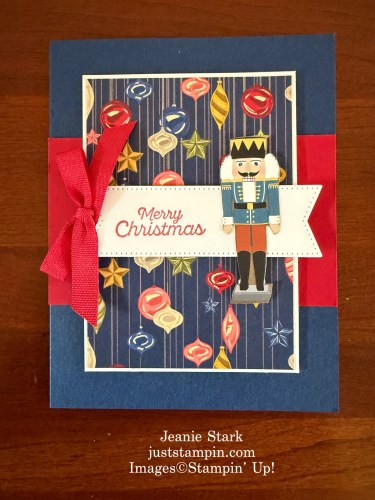 Stampin' Up! Night Before Christmas and Christmas Around the World Designer Series Paper simple card idea with Stitched Shapes Dies-Jeanie Stark StampinUp