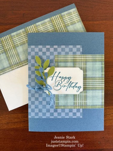 Stampin' Up! Timeless Plaid masculine birthday card idea with Unbounded Love Bundle and Bough Punch-Jeanie Stark StampinUp
