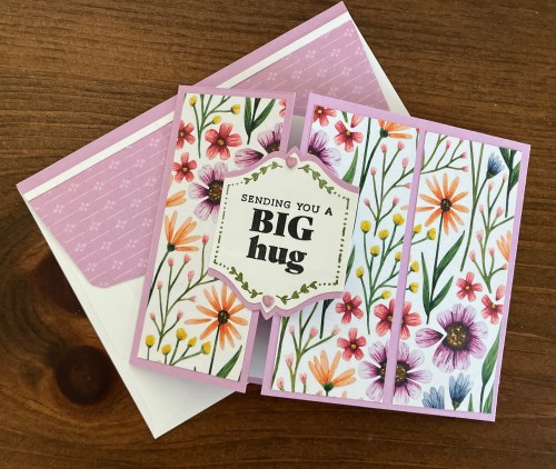 Stampin' Up! Hugs for Love Fun FOld Card Idea with Floral Impressions Designer Series Paper-visit juststampin.com for Mystery Stamping and more inspiration-Jeanie Stark StampinUp