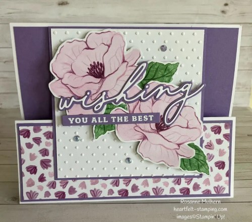 Stampin' Up! Florals in Bloom Designer Series paper and the Delightful Wishes bundle fun fold birthday card idea-visit juststampin.com for more handmade inspiration and ordering information-Jeanie stark StampinUp