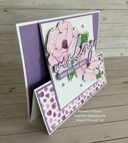 Stampin' Up! Florals in Bloom Designer Series paper and the Delightful Wishes bundle fun fold birthday card idea-visit juststampin.com for more handmade inspiration and ordering information-Jeanie stark StampinUp