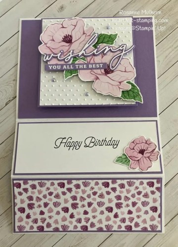 Stampin' Up! Florals in Bloom Designer Series paper and the Delightful Wishes bundle fun fold birthday card idea-visit juststampin.com for more handmade inspiration and ordering information-Jeanie stark StampinUp
