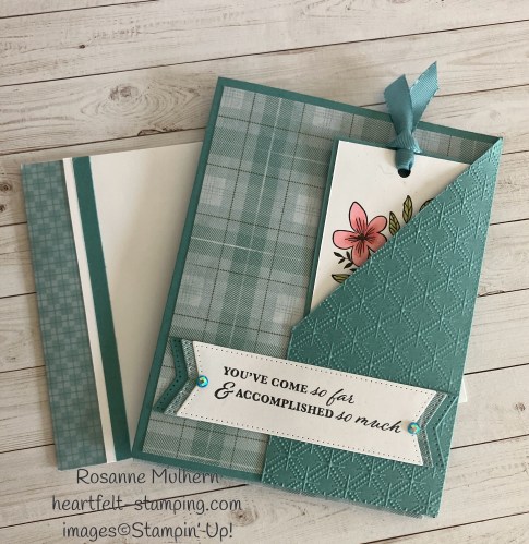 Stampin' Up! TImeless Plaid and Everyday Details fun fold pocket card and bookmark-juststampin.com