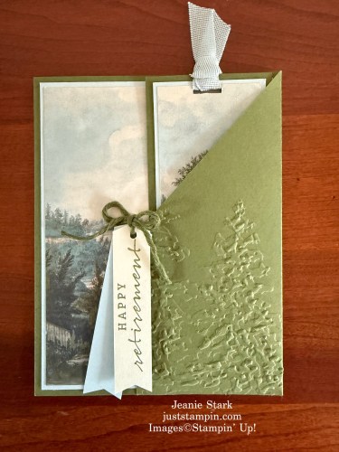 Stampin' Up! Beautiful Gallery and Painted Trees 3D embossing Folder fun fold pocket card with bookmark-Jeanie Stark StampinIUp
