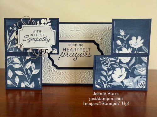 Stampin' Up! Beautiful Blues kit alternative idea-make a puzzle slider card with Peace on Earth Stamp set and Peaceful Greenery 3D embossing Folder-Jeanie Stark StampinUp
