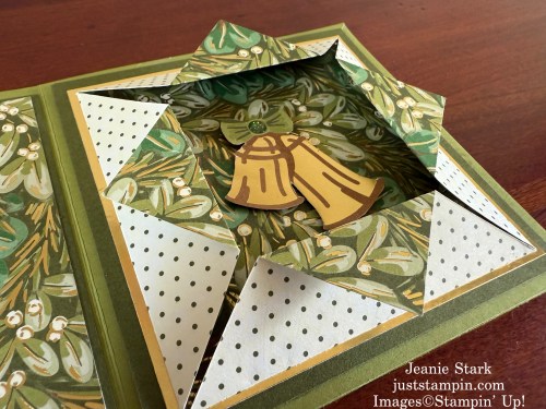 Stampin' Up! Season of Green & Gold fun fold Christmas card idea with origami frame-Jeanie Stark StampinUp