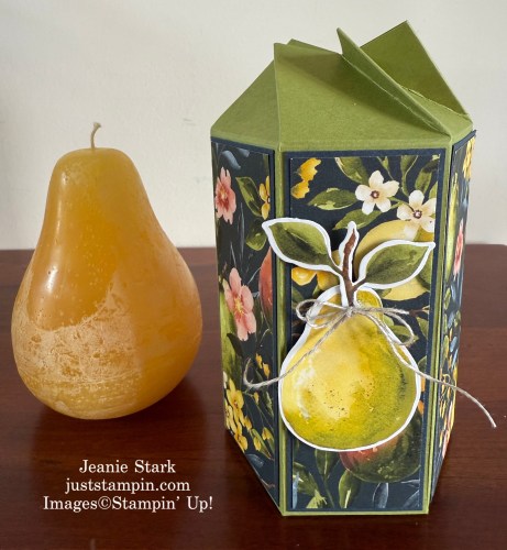 Stampin' Up! Painterly Pears Twist & Close gift box idea-visit juststampin.com for handmade inspiration, free tutorials, and more-Jeanie Stark StampinUp