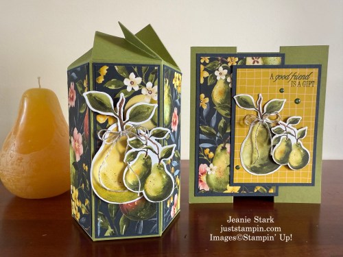 Stampin' Up! Perfectly Pears fun fold card and Painterly Pears Twist & Close gift box idea-Jeanie Stark StampinUp