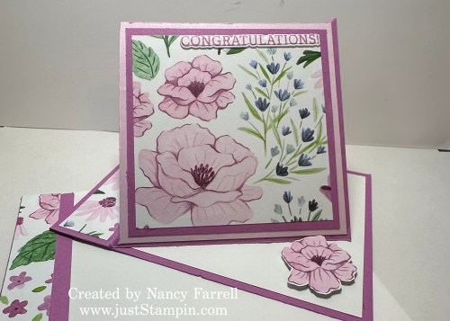 Stampin' Up! Florals in Bloom Twisted Easel fun fold congratulations card idea-visit juststampin.com for handmade inspiration and more-Jeanie Stark StampinUp