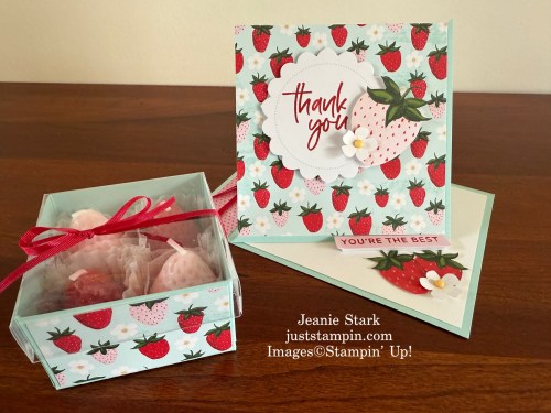 Stampin' Up! Paper Pumpkin July 2025 Sweeter with You alternative fun fold card idea and 3D gift box-visit juststampin.com for handmade inspiration and ordering Information-Jeanie Stark StampinUp