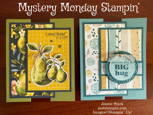 Stampin' Up! Tucked fun fold card ideas with Perfectly Pears, Hugs For Love, and Everyday Happiness-Jeanie Stark StampinUp