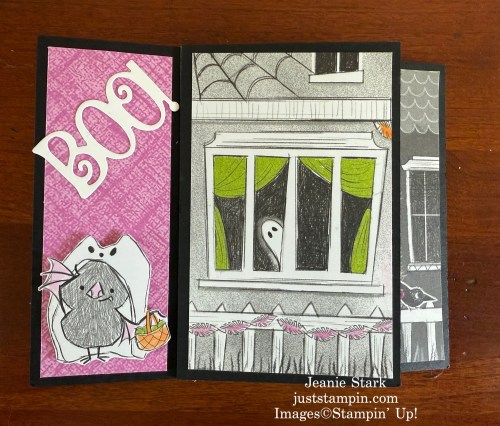 Stampin' Up! Fun Fold Pinwheel Tower Halloween card idea with Fright Night & Spooky Sweet-Jeanie Stark StampinUp