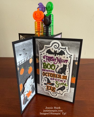 Stampin' Up! Fun Fold Pinwheel Tower Halloween card idea with Fright Night & Spooky Sweet-Jeanie Stark StampinUp
