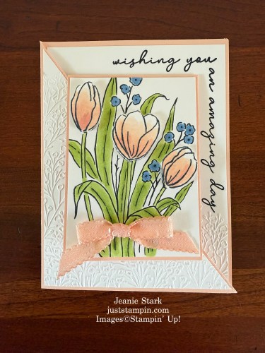 Stampin' Up! Diagonal Joy fold birthday card idea with Mixed Florals & Spring Corners-Jeanie Stark StampinUp
