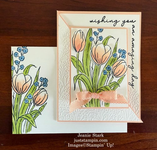 Stampin' Up! Diagonal Joy fold birthday card idea with Mixed Florals & Spring Corners-Jeanie Stark