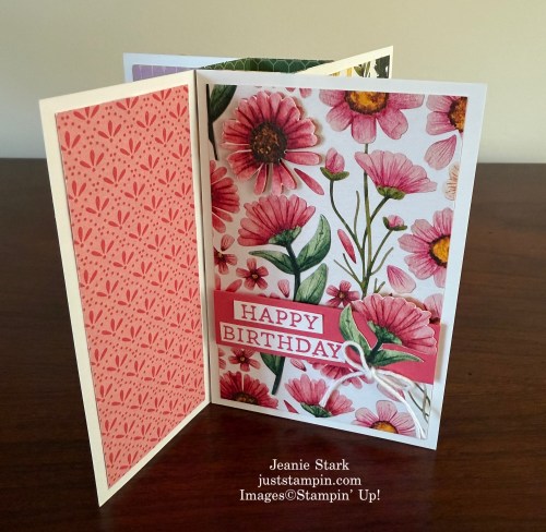 Stampin' Up! Fun Fold Pinwheel Tower birthday Card idea with Floral Impressions & Simply Said-Jeanie Stark StampinUp