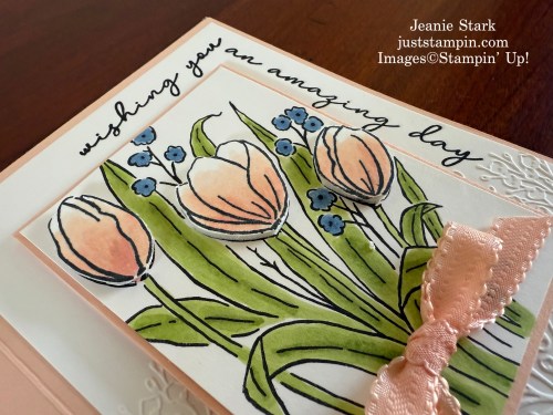 Stampin' Up! Diagonal Joy fold birthday card idea with Mixed Florals & Spring Corners-Jeanie Stark