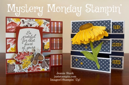 Stampin' Up! Triple Panel fun fold cards with Coneflower Celebrations and Label Me Grateful-Jeanie Stark StampinUp