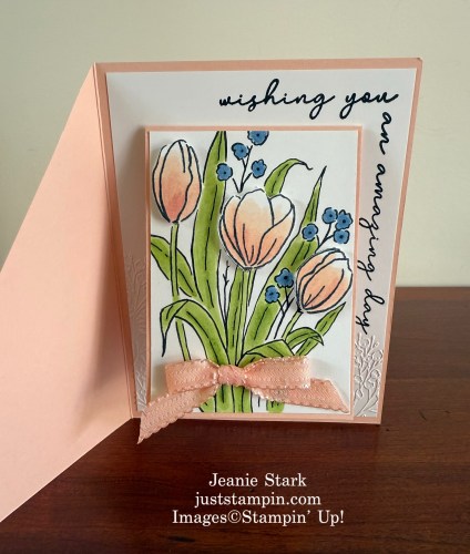 Stampin' Up! Diagonal Joy fold birthday card idea with Mixed Florals & Spring Corners-Jeanie Stark