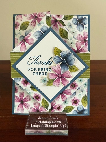 Stampin' Up! Double Diamond Gatefold Thank you card idea with Impressions Abloom Stamp set & Floral Impressions Designer Series Paper-Jeanie Stark StampinUp