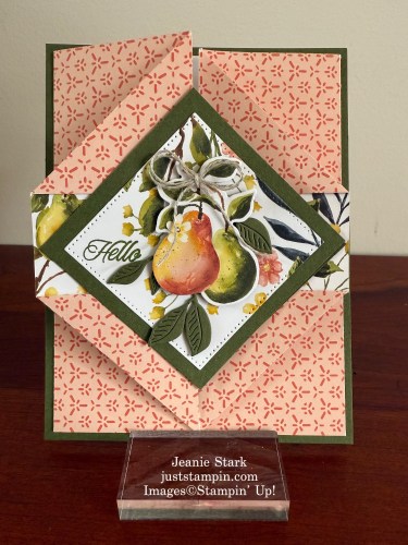 Stampin' Up! Double Diamond Gatefold card with Perfectly Pears Bundle & Painterly Pears Designer Series Paper-Jeanie Stark StampinUp