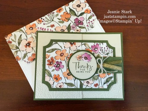 Stampin' Up! Charming Day Thank You Fun Fold Card idea with Branching Out Dies and Floral Charm Designer Series Paper-Jeanie Stark StampinUp