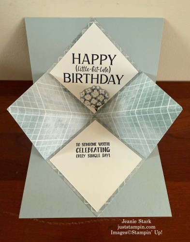 Stampin' Up! Happiest of Birthdays & The Right Words Birthday Fun Fold Explosion card with Peaceful Garden Designer Series Paper-Jeanie Stark StampinUp