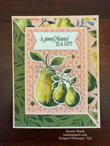 Stampin' Up! Perfectly Pears Diagonal Joy Fold card idea for a friend for Thanksgiving-Jeanie Stark StampinUp