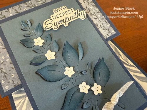 Stampin' Up! Reverse Easel fun fold sympathy card idea with Peace on Earth, The Right Words, Banner Sayings, & Beautiful Motifs Dies-Jeanie Stark StampinUp
