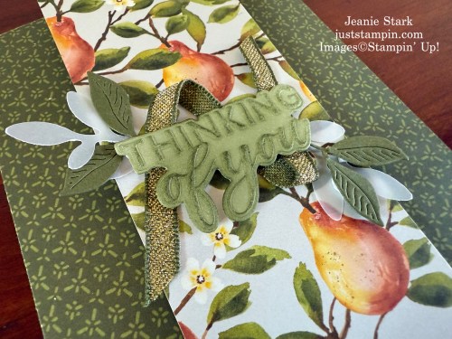 Stampin' Up! Thinking of You Fun Fold card with Thoughtful Moments, Words For The Season, Painterly Pears Designer Series Paper, Perfectly Pears and Textured Notes Dies-Jeanie Stark StampinUp