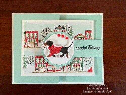 Stampin' Up! Jolly Delivery fun fold Christmas card idea with North Pole Delivery Designer Series Paper-Jeanie Stark StampinUp