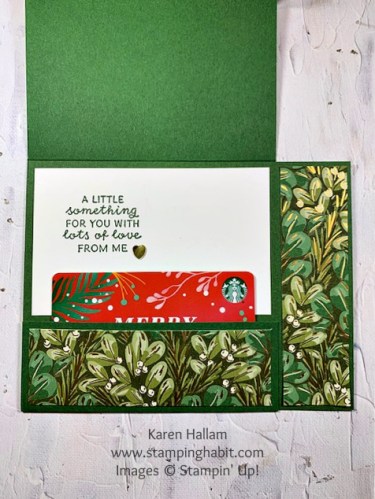Stampin' Up! Season of Green & Gold fun fold Christmas gift card holder-visit juststampin.com for handmade inspiration and more-Jeanie Stark StampinUp