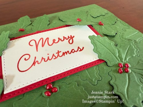 Stampin' Up! Jolly Holly fun fold pop up gift card holder with Jolly Holly Hybrid Embossing Folder-Jeanie Stark StampinUp