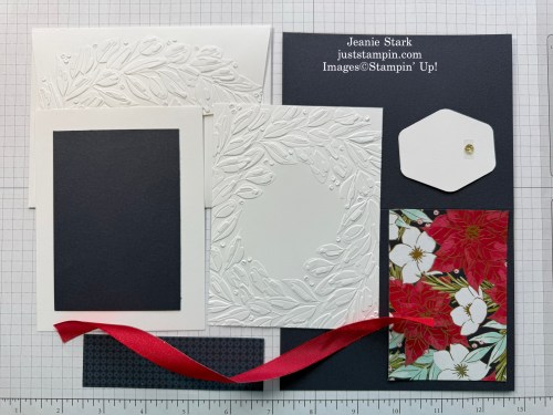 Stampin' Up! Christmas card idea with Traditions of Christmas Designer Series Paper, Traditional Wreath 3D embossing folder, with Jolly Holly stamp set-Jeanie Stark StampinUp