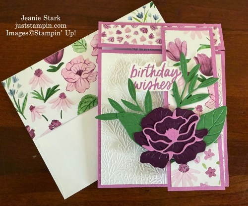 Stampin Up! Florals in Bloom birthday fun fold card with Pretty Florals Dies & Simply Said-Jeanie Stark StampinUp