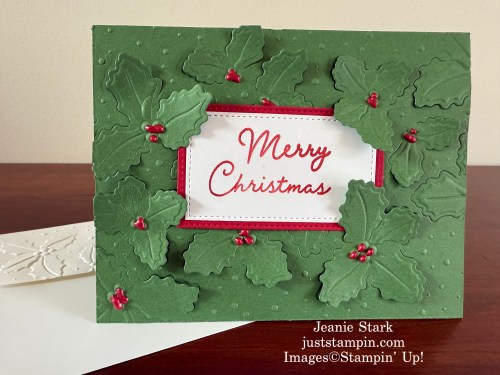 Stampin' Up! Jolly Holly fun fold pop up gift card holder with Jolly Holly Hybrid Embossing Folder-Jeanie Stark StampinUp
