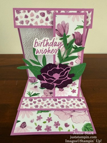 Stampin Up! Florals in Bloom birthday fun fold card with Pretty Florals Dies & Simply Said-Jeanie Stark StampinUp